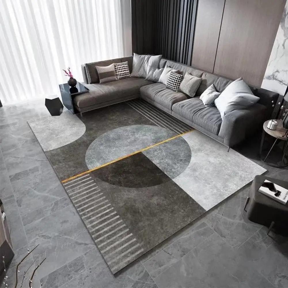 Modern Geometric Area Rug Black Gray and Gold Non-Slip Washable Carpet for Living Room, Bedroom, Home Decor