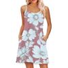 Mode Damen Sommerkleid Vintage Blumendruck Verstellbare Spaghettiträger Strandurlaub Freizeitkleid mit Taschen