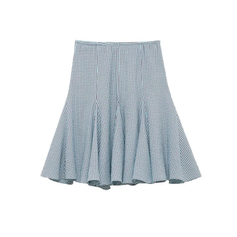Women's 2025 Plaid Wave Style Wide Hem Midi Skirt