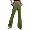 Women's Wide Leg Cargo Pants Flare Pants For Women Double Button Mid Waist Pants Trendy Fashion Casual Pants