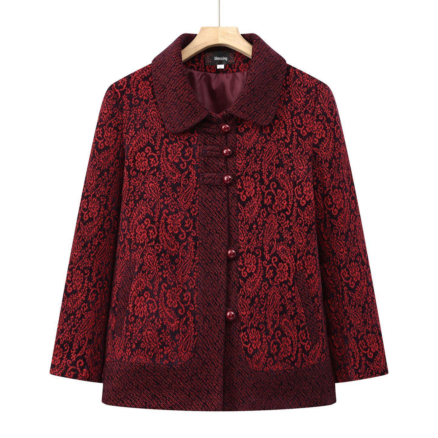 Chenille Wool Lapel Jacket for Middle-Aged and Elderly Women - Spring/Autumn XL (80-100 lbs)