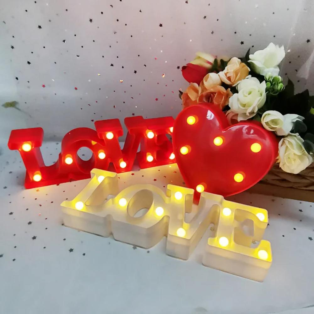 Romantic Night Light Ornament Red Pink Heart Marquee Table Lamp Love Heart LED Lamp  Anniversary