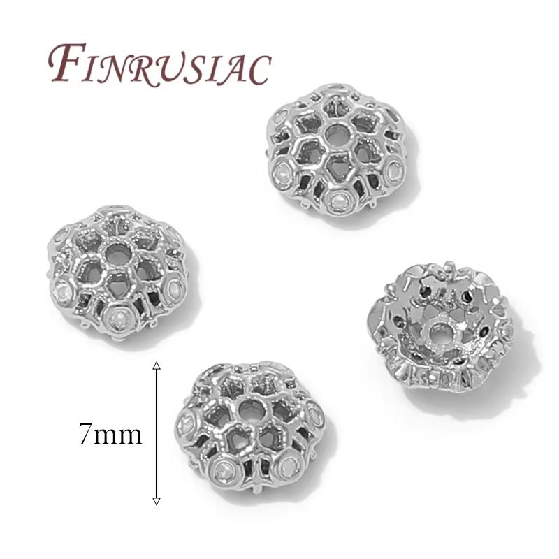 8.5mm Spacer Bead Caps 18K Gold Plated Brass with Zircon Flower Bead End Caps For Jewelry Making Supplies DIY Accessories