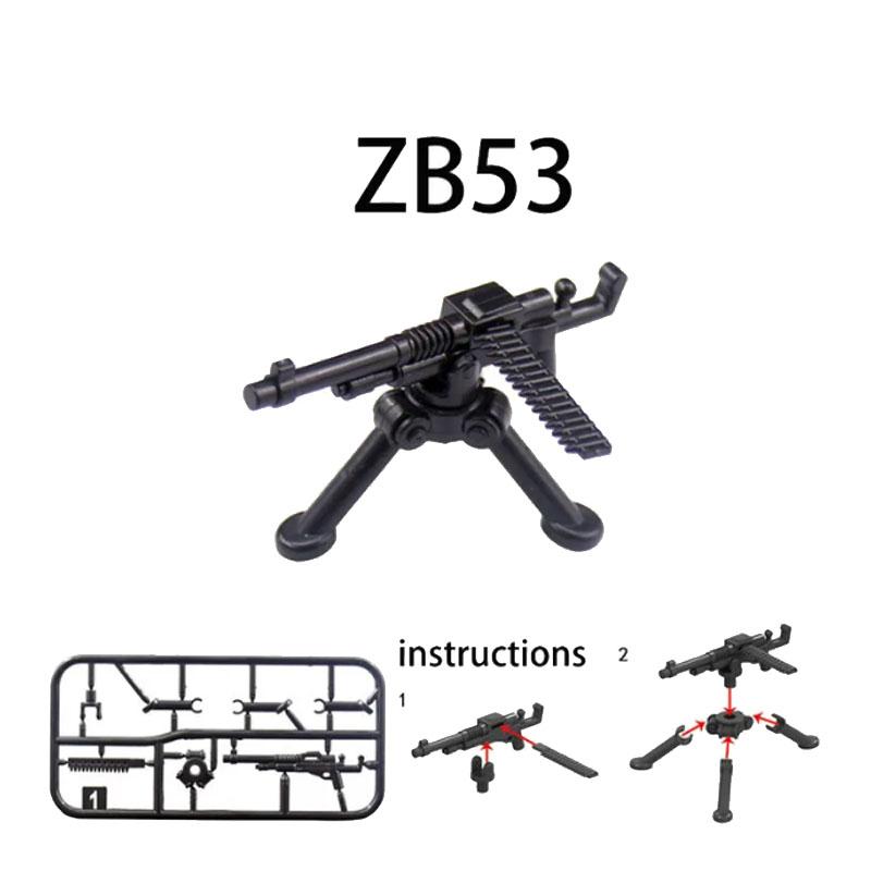 Military WWII Weapons Building Blocks Soldier Figure Toy Gatling M2 Heavy Machine Gun NSV M19 Box Rifle Bullet Chain Mortar K045