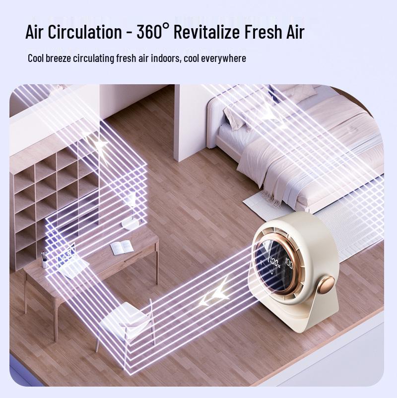Desktop Mini Fan with 100-Speed Digital Display, USB Charging, and Turbine Air Circulation for Office Use