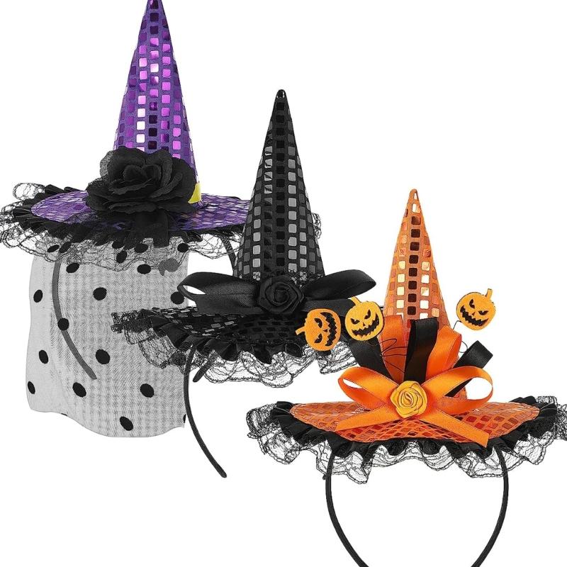Witch Hat Headband for Adult Cosplay Party Costume Novelty Wizard Cap Hairband Holiday Masked Ball Headgear Accessories