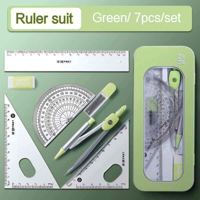 7Pcs/Set Student Compass Set School Mathematical Rulers Multi-Function Learning Professional Drawing Tool Girls Gifts Stationery