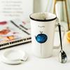 Office Drinking Cup, Cute Couple Ceramic Mug with Lid Spoon Minimalist Creative Milk Coffee Cup