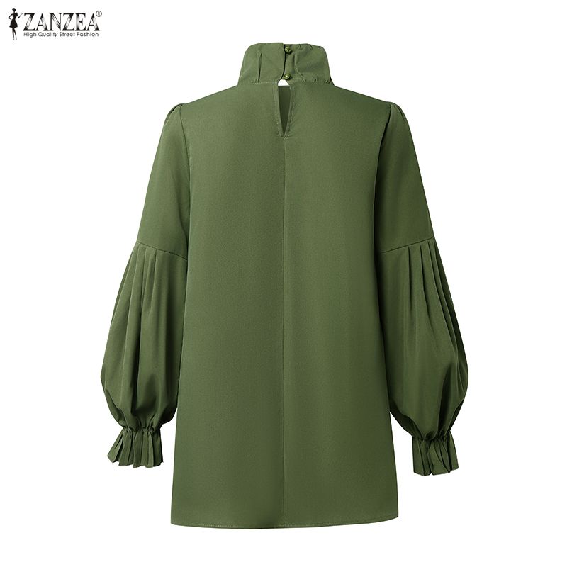 ZANZEA Women Casual Turtleneck Loose Long Sleeve Solid Blouse