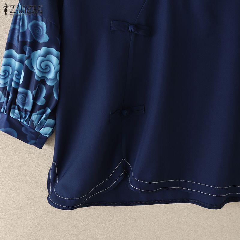 ZANZEA Women Casual Round Neck Floral Print Short Sleeve Loose Blouse