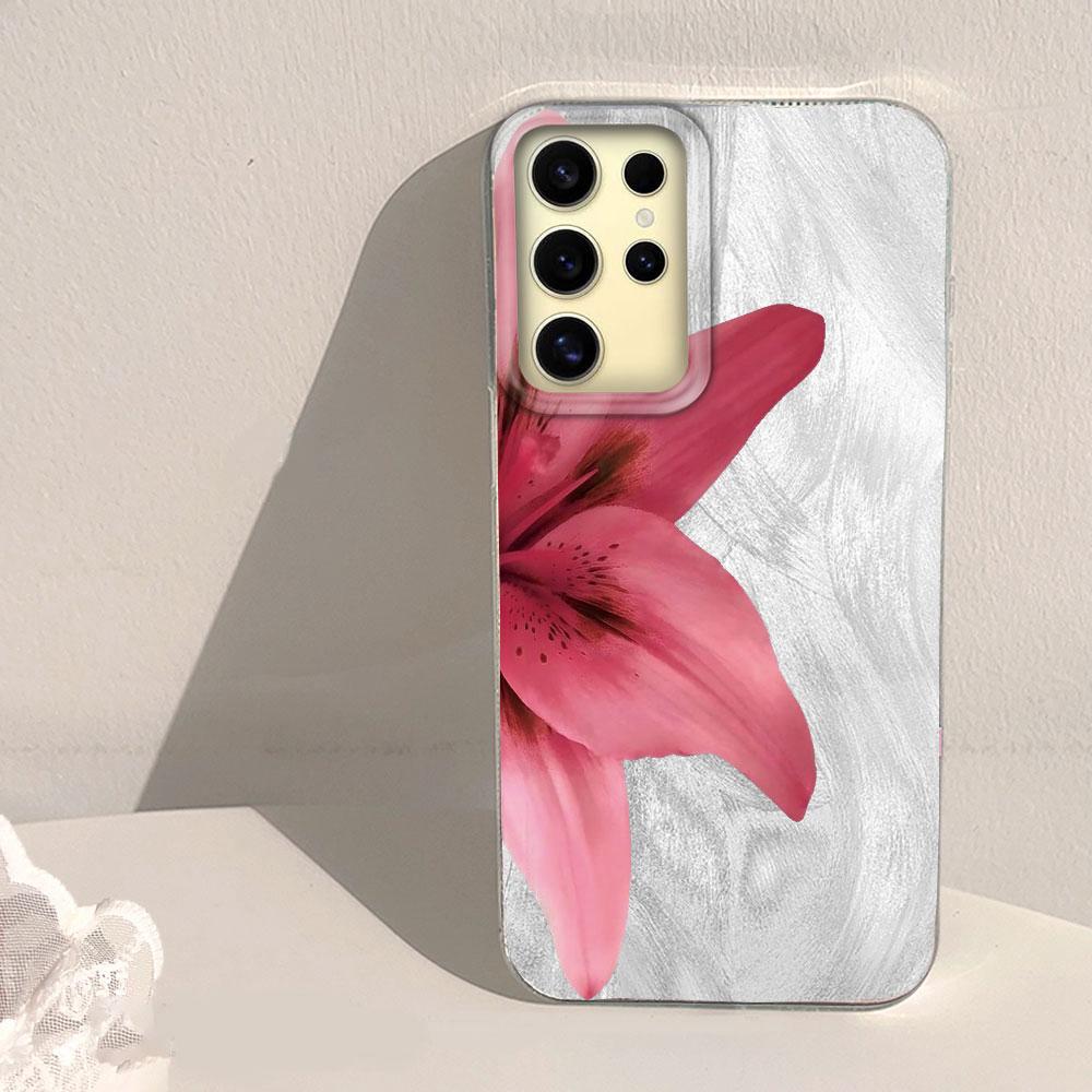 Pink Lily Flower Hard Back Print For Samsung Galaxy S25 Ultra S26 S23 S24 Plus S21 FE S22+ S26+ Shockproof Cover Phone Case Girl