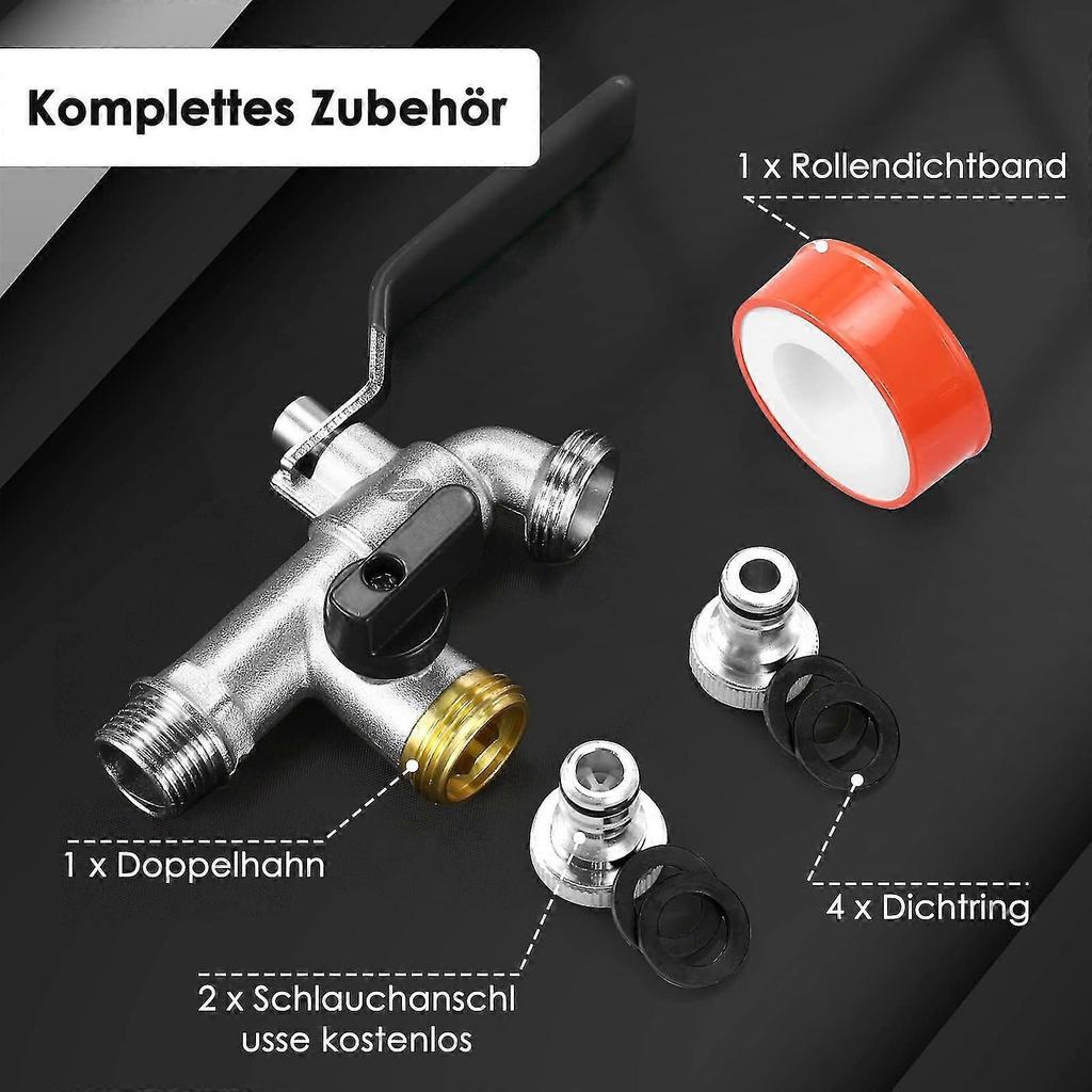 Garden Faucet, Double Outlet Tap 1/2 Inch, Made Of Brass,for The Garden, Washing Machine