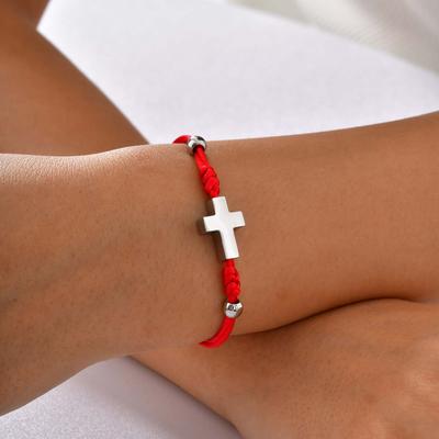 Red Braided Rope Cross Bracelet for Women Stainless Steel Pray Adjustable Bracelets Lucky Accessories Jewelry Gift