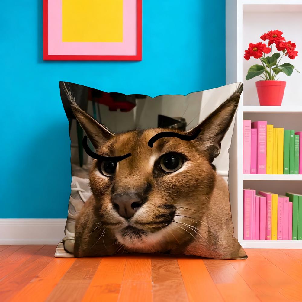 Floppa Cat Meme Cushion Cover Plush Fabric Soft Double-Sided Printed Sofa Warm Winter Home Gift Pillow Case