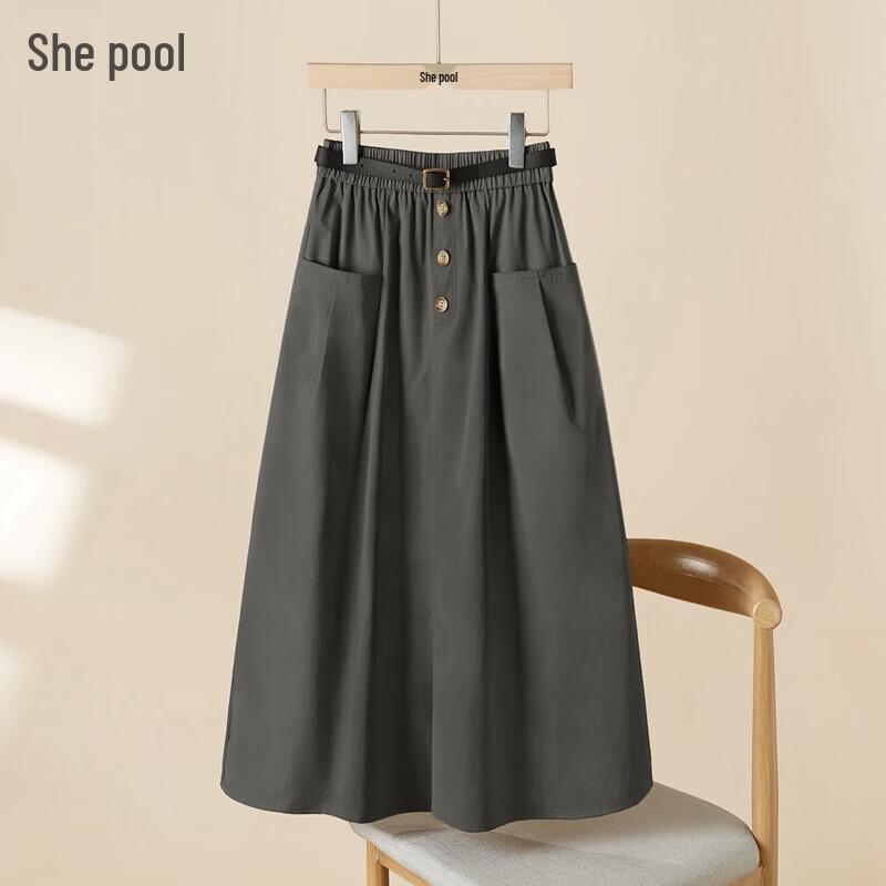 Women's Loose A-line Midi Skirt with Pockets
