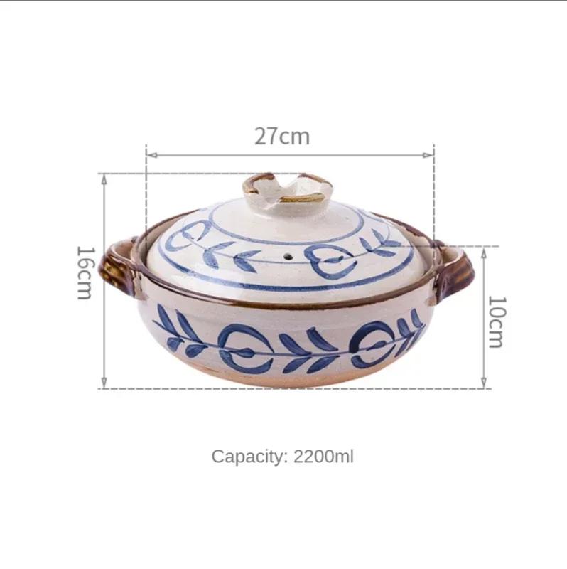 Ceramic Casserole Japanese Clay Soup Pot Hand Painted Arabesque Cookware Stew Pot Kitchen Home Small Saucepan Cooking Supplies