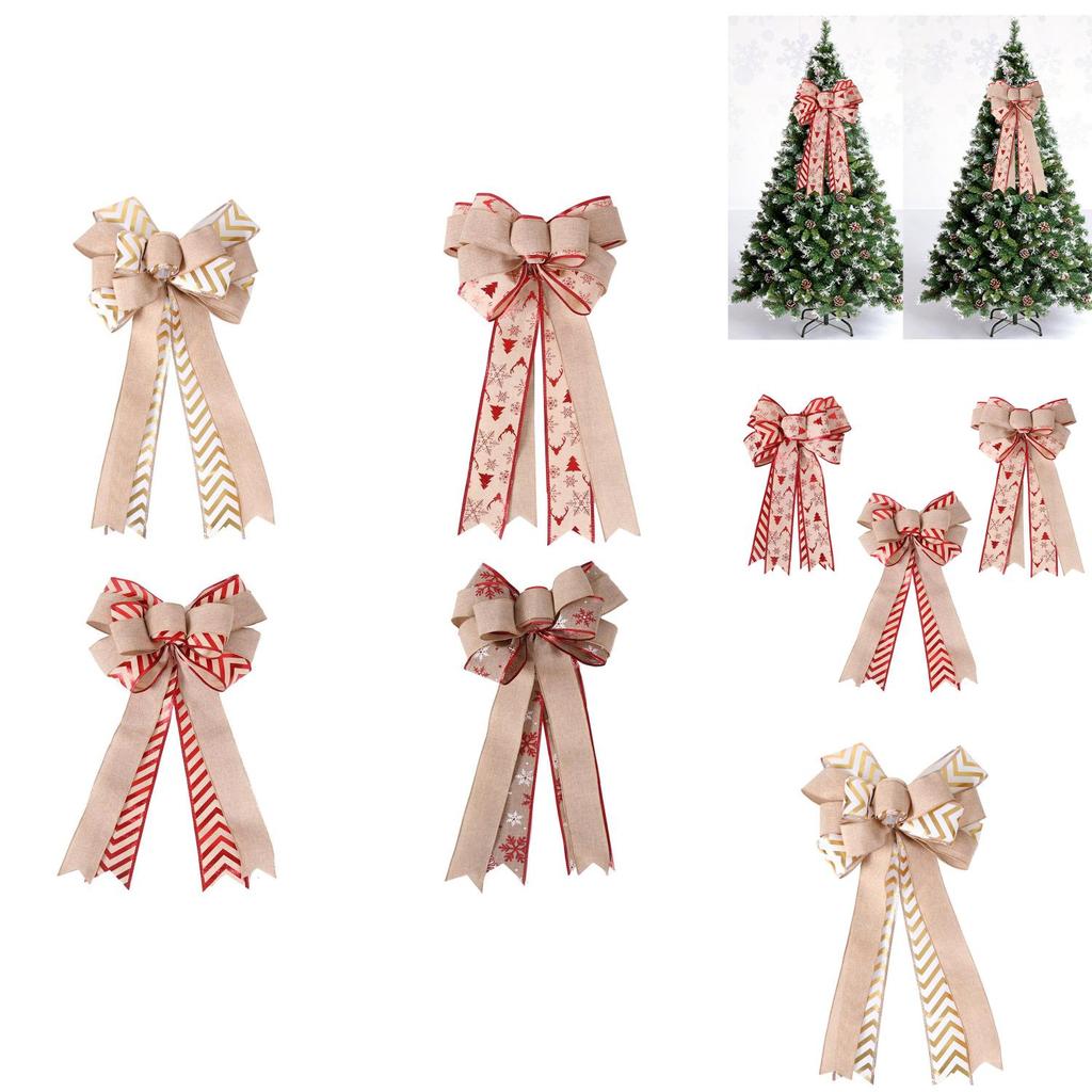 Randig dubbellager säckvävsrosett för julgran och tacksägelsehöstdekoration