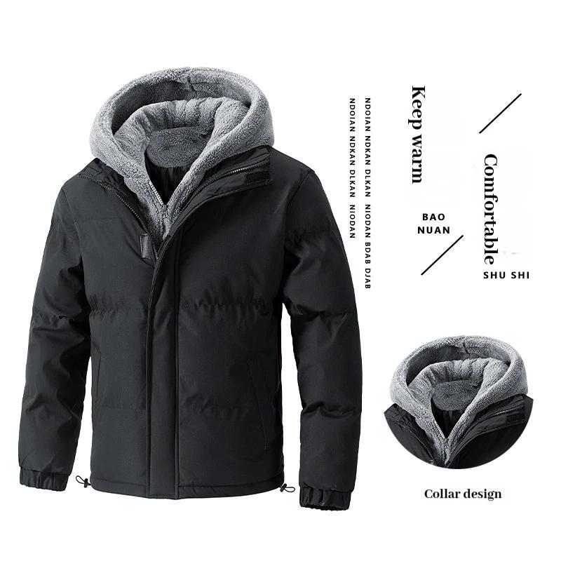 Winter New Thick Plus Size Warm Men's Fake Two-piece Trendy Cotton Jacket with Loose Zipper and Casual Cotton Jacket for Men