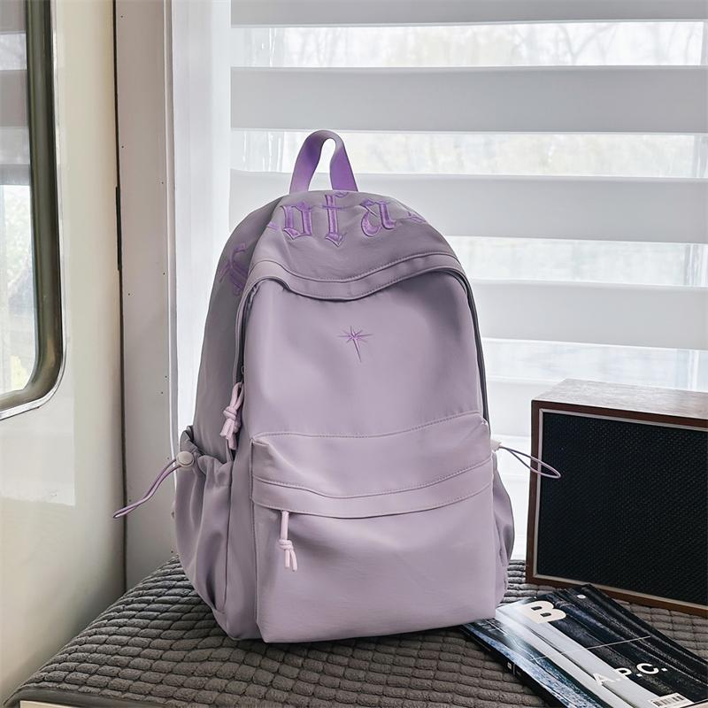 College-Stil Rucksack mit Buchstabenstickerei Leichte Schultasche Damen Rucksack mit großem Fassungsvermögen
