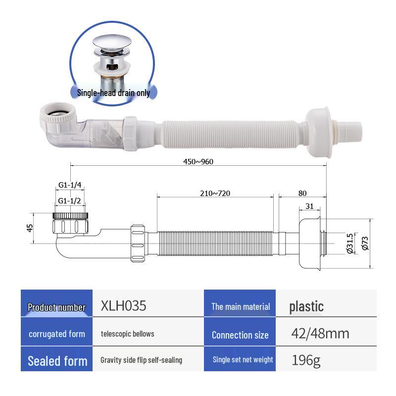 

Single-Head Anti-Odor Telescopic Drain Pipe for Washbasin