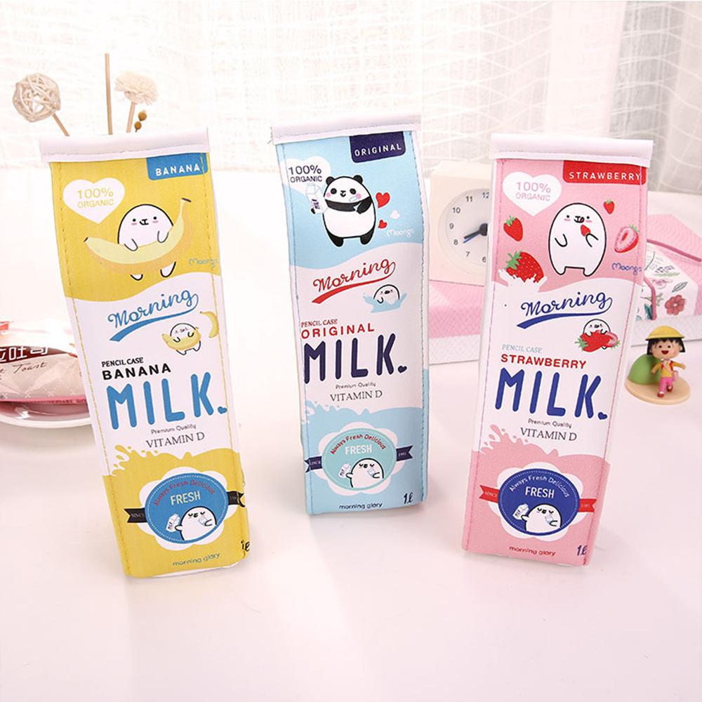 1PC Cartoon Cute Milk Pen Bag, Large Capacity Stationery Bag For Girls, Portable Student Stationery Bag, Pencil Case