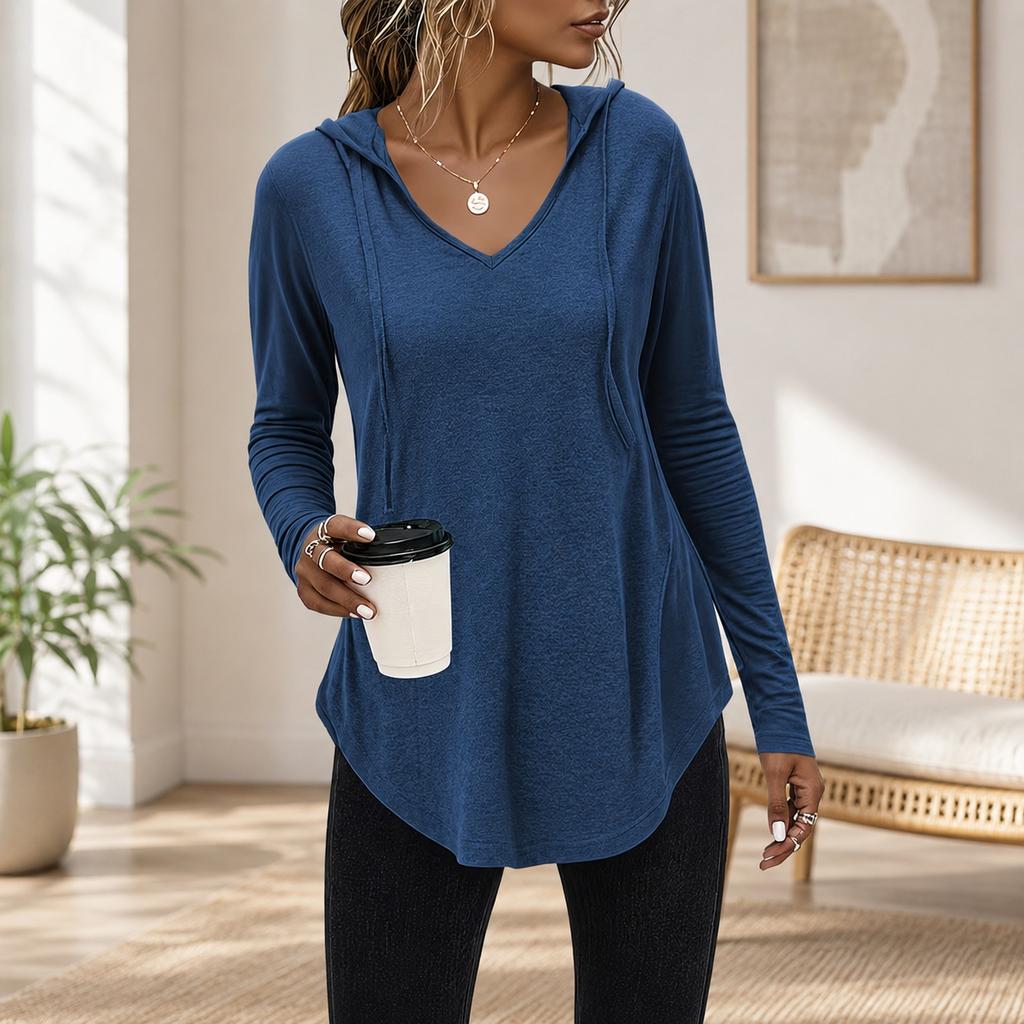 Women's Hooded T-Shirt Long Sleeve Pullover for Fall Casual Wear