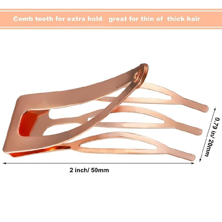 Simple Designs Metal Hair Clip with Double Grip Snap Barrettes for Women Hair Secure Hold and Electroplated Color
