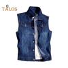 Herr Denim Väst Kavaj Ärmlös Fickor med lock Västkappa Rissade Hål Enkelknäppt High Street-stil Denimväst