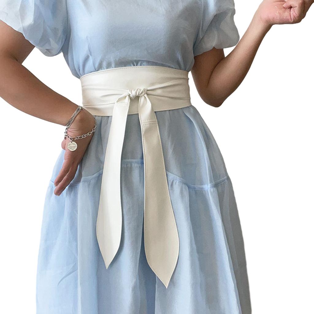 Waist Belt Obi Belt Knotted Self Tie Wrap Belt for Wrap Dress Halter Dress Wide Cinches Belt Soft PU Tie Up for Girls