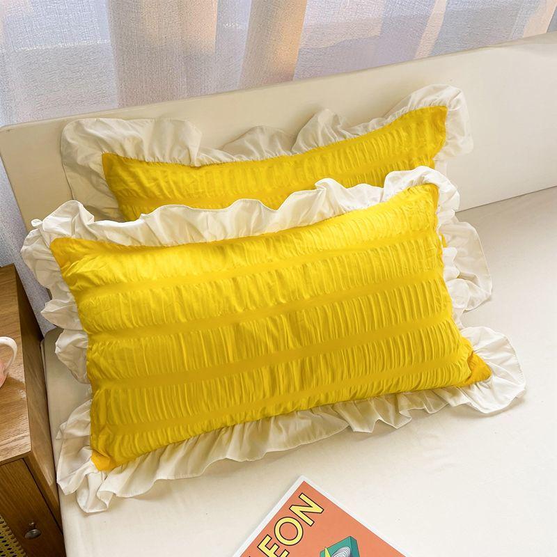 Korean Style Princess Heart Pillowcase - Cute Lace Design, Solid Color for Dormitory or Student Use