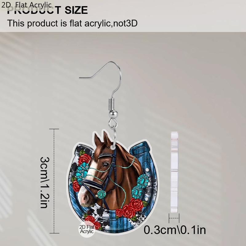 2D Flat Flower Horse Head Pattern Ear Jewelry Dangle Earring Daily Outfits Party Accessories Perfect Gift for Family/ Friends