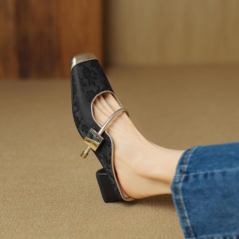 

Summer women s retro bag head slippers comfortable soft bottom size cool slippers non-slip new national style flat bottom slippers 43 чёрный