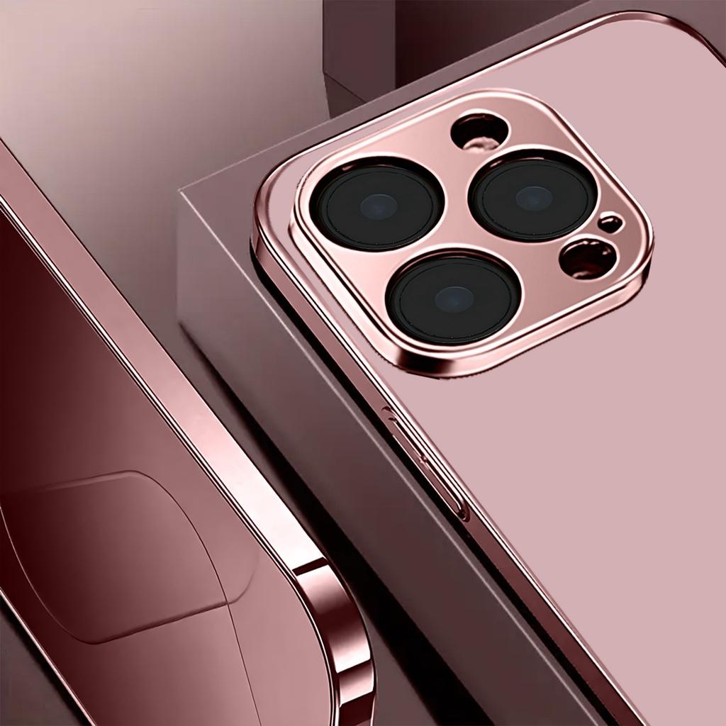 Love Heart Pattern Pink Metallic Tempered Glass Phone Case For iPhone 11 12 13 14 15 16 17 Pro Max 15 Plus 17 Air 16E Cover