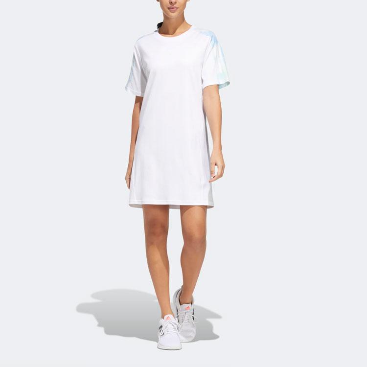 Adidas Met Long Tee Letter Logo Print Sports T-Shirt Dress Women Dress White HF2476