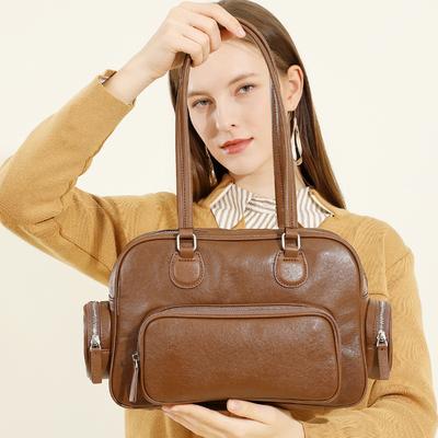 Vintage Einfarbige Tragbare Bowlingtasche Damen Frühling/Sommer Pendler Nischen-Design Unterarm Schultertasche