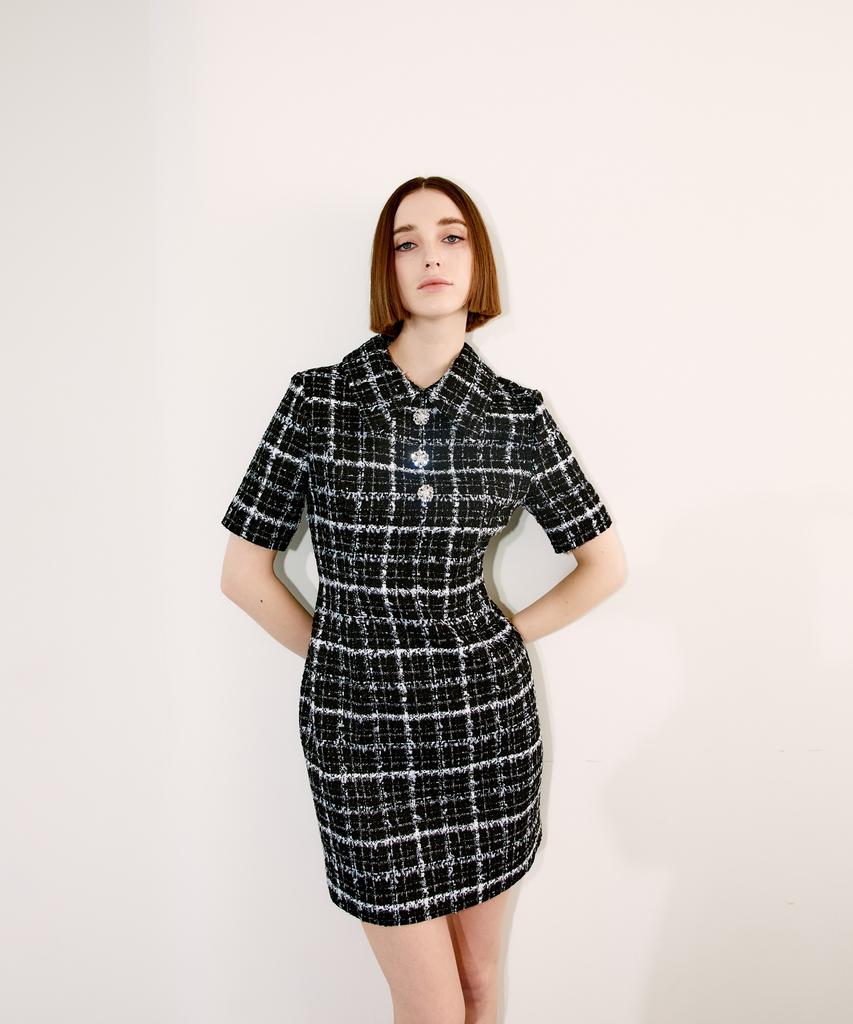 Chaenyuyog Detatchable Collar Dress [White Check]
