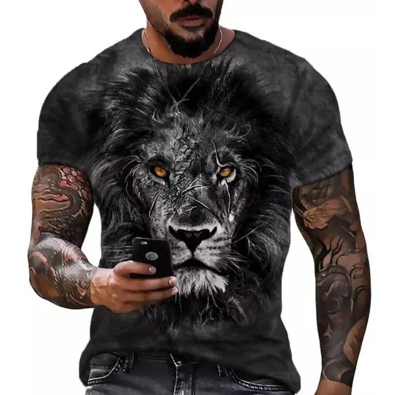 

Summer Round Neck Terrifying Animal Pattern 3D Print Top Fashionable Casual Short Sleeved Men s T-shirts S армия зеленый