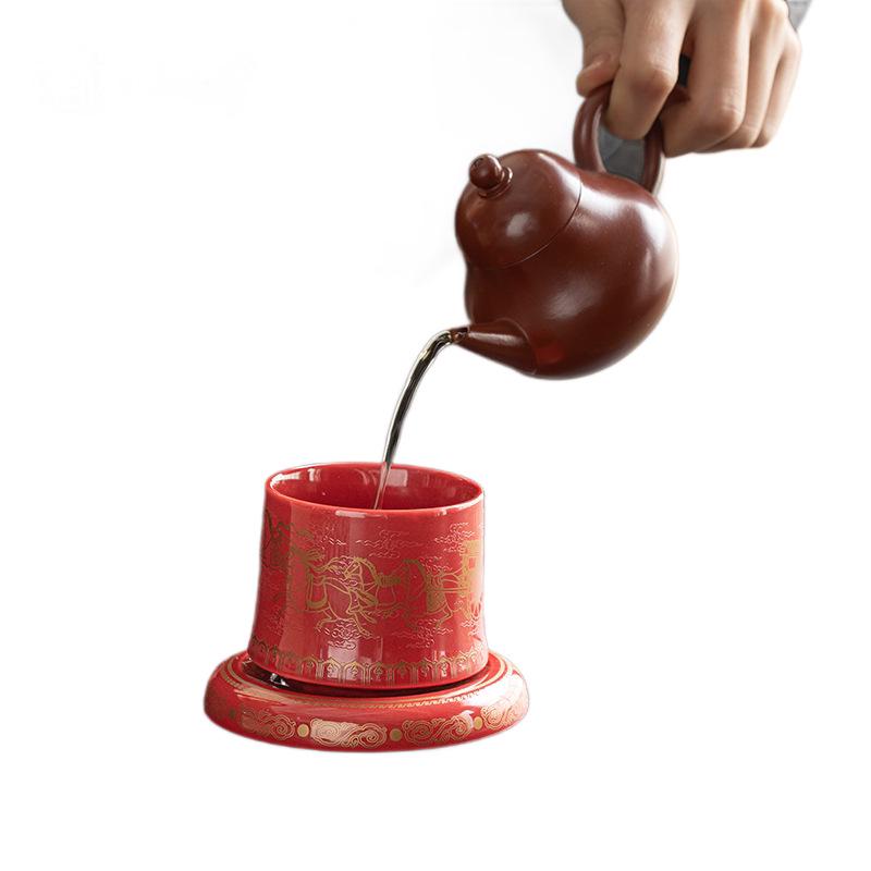 New Arrival: Red Festive Palace Museum Fu Tea Cup Gift Box for CCTV Spring Festival Gala Season