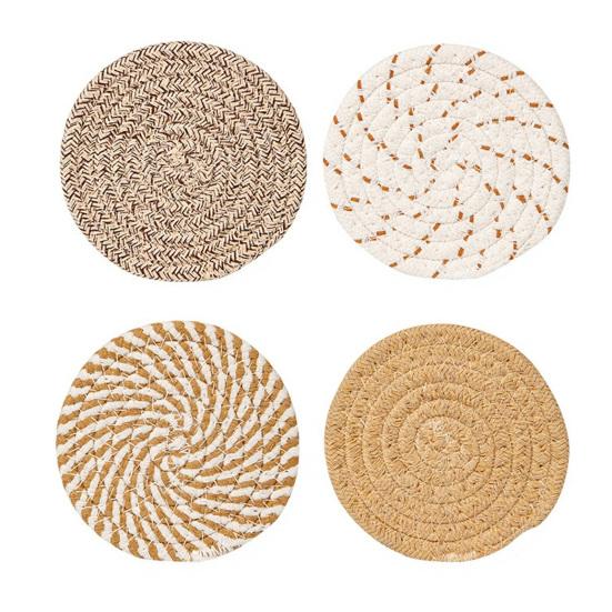 

Boho Cotton Coaster Set with Holder Absorbent Heat-Resistant Placemats for Kitchen Dining Non-Slip Reusable Rustic Home Decor for Cups Mugs