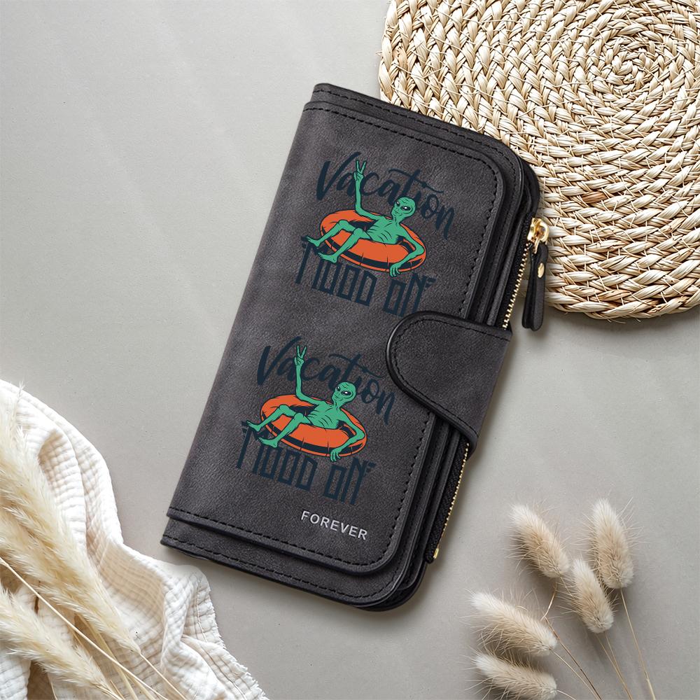 Alien Pattern PU Leather Wallet Casual Multi Card Large Capacity Long Purse for Daily Use