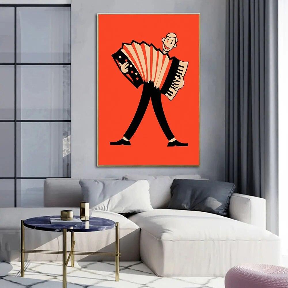 Minimalistisch: Die Musiker, Geiger, Cellist, Sänger, Konzertina, Poster und Druck, Leinwand, Malerei, Wandkunst, Bilder, Raumdekoration, ohne Rahmen