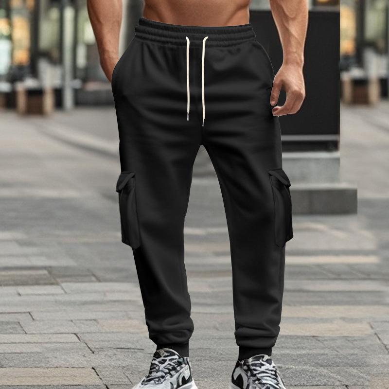 Herren Weiße Elastische Taille Cargo Jogginghose Kordelzug Lockerer Schnitt Lässige Hose