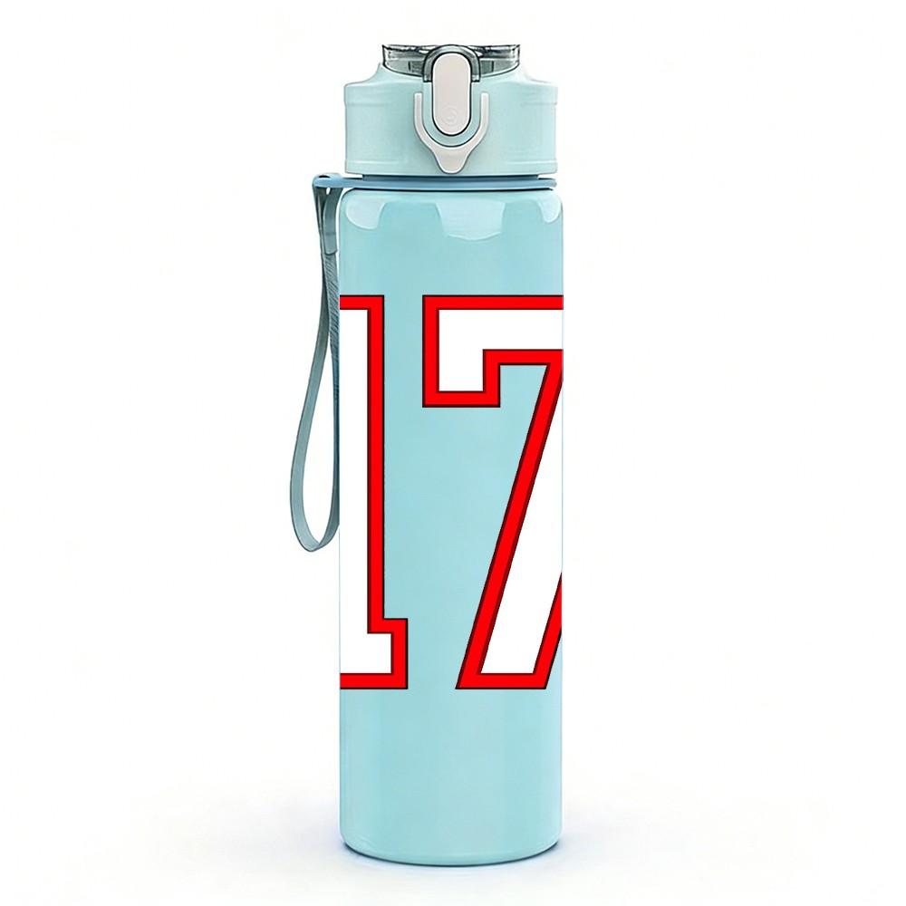 1PC Number Seventeen Red Text Print 750ml Color Plastic Sports Water Bottle Leakproof Flip Straw Lid Suitable for Sports Office Home Use