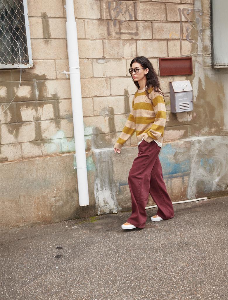 FLATWAVE IN SEOUL Noor Wool Stripe Round Knit Sand/Mustard