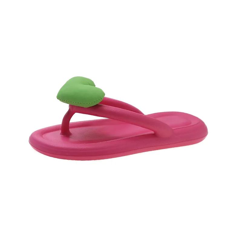 Fashion Rainbow Color Flip Flops Women Outwear 2025 Summer New Heart Beach Soft Sole Slippers Indoor Paltform EVA Home Wear Women Shoes