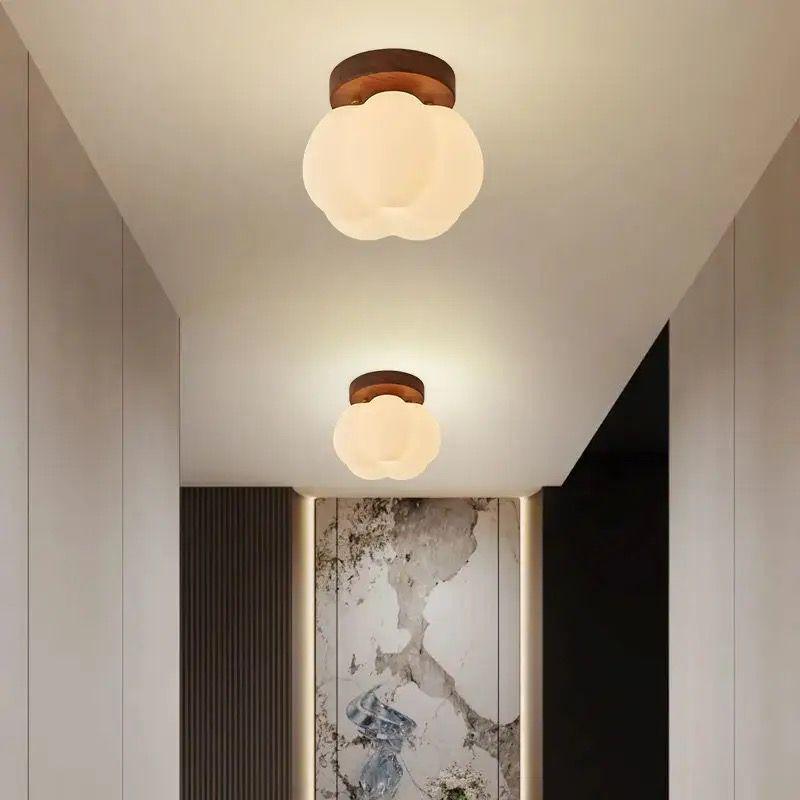French Retro Ceiling Light with Chinese Corridor Style, Pumpkin-Shaped for Balcony and Entrance Hall