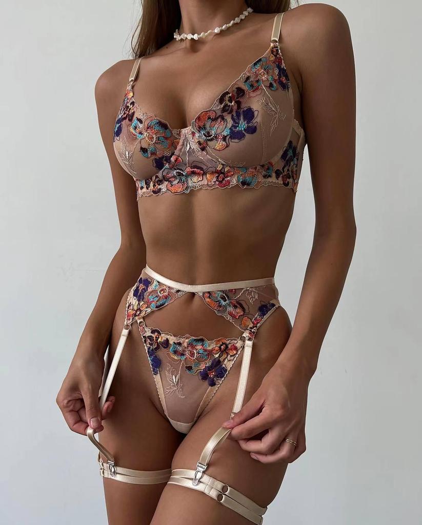 Sexy Embroidered Lingerie Set - Valentine's Four-Piece Collection