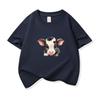 Kids Cotton T Shirt Adorable Baby Cow Peeking Print Crew Neck Short Sleeve Tee Casual Boys Girls Summer Tops