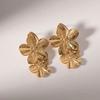 Exaggerated Gold Color Floral Stud Earrings for Women Girls Vintage Metal Two Flower Leaf Earrings Wedding Jewelry Accessories
