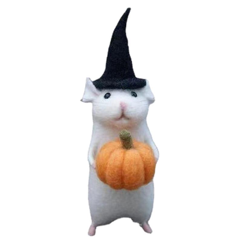 

AEE4-Halloween Mouse With A Pumpkin Felted Animals, Needle Felted Christmas Mouse, Wool Felt Handmade Halloween Decorations